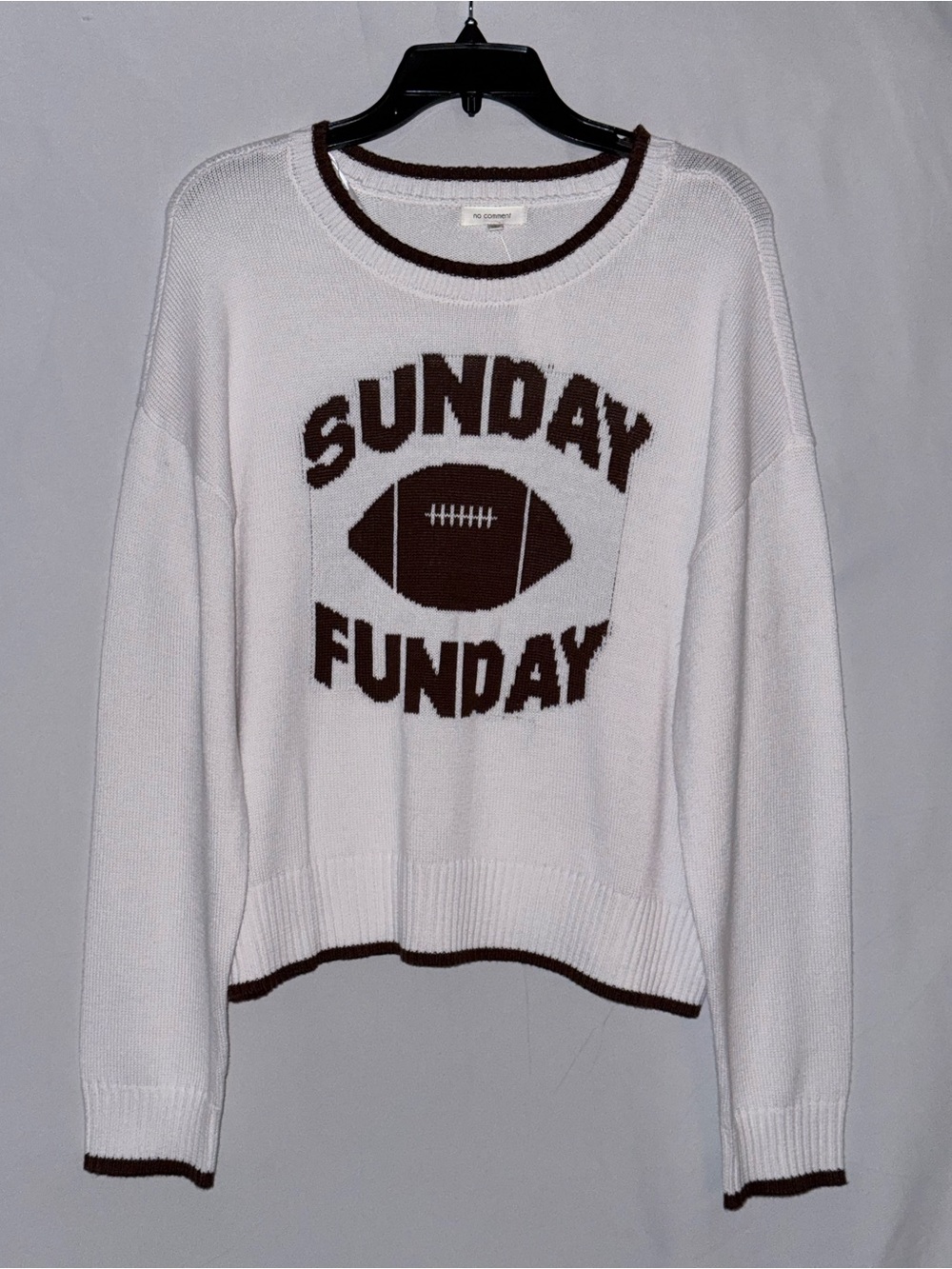 NWT No Comment 'Sunday Funday' Long Sleeve Sweater Size Large